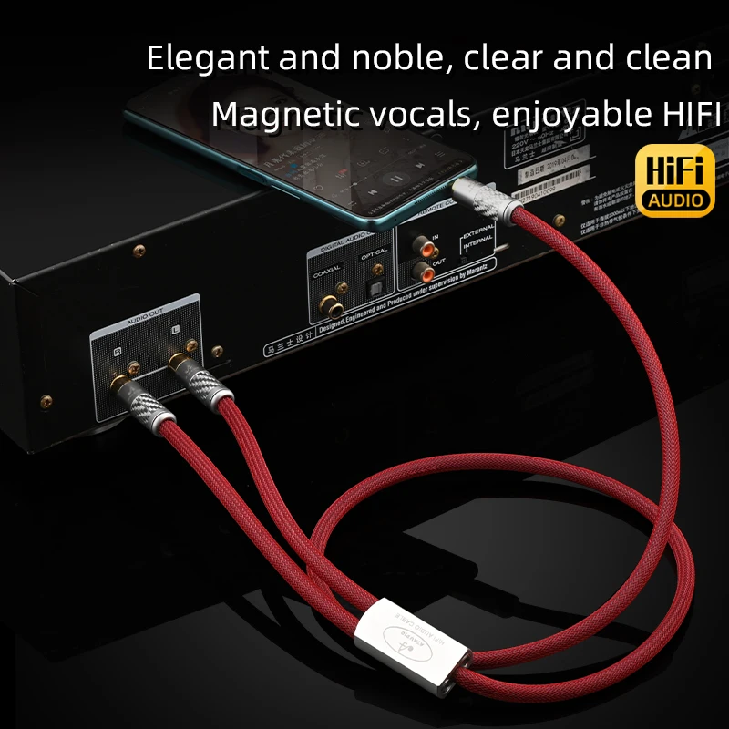 ATAUDIO HiFi 3.5mm to 2RCA Cable Hi-end 6N Pure Silver Main Core Stereo 3.5mm Jack to 2RCA Male Audio Cable for Phone Amplifier