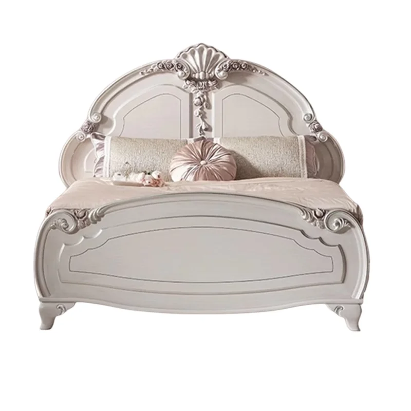 

Palace French solid wood bed villa bedroom white carved princess bed European retro double bed light luxury high-end be