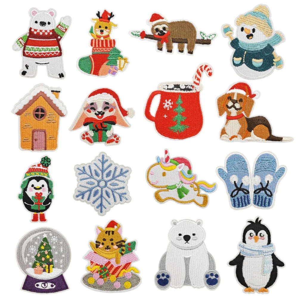 

Snowman Elk Christmas Emblem Clothing Accessories Badge Sticker Embroidered Embroidery Sticker Iron-on Patches