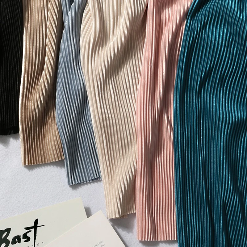Pantalones de pierna ancha para mujer, pantalón largo, holgado, plisado, informal, elástico, cintura alta, verano, 2021