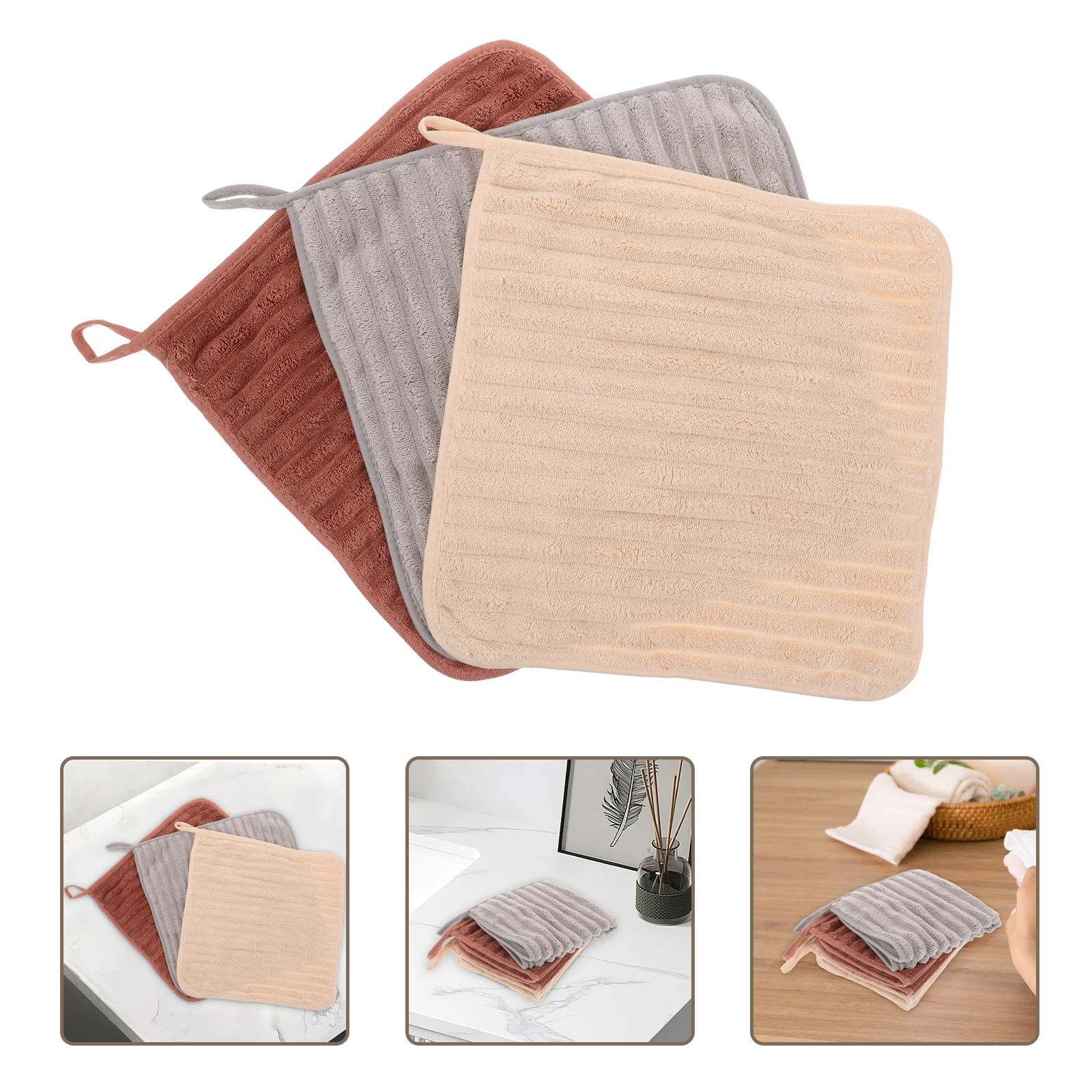 

3pcs Soft Hanging Hand Towels 30X30Cm Absorbent Quick Dry Bath Towel For Bathroom Kitchen Beach Gym Travel Home