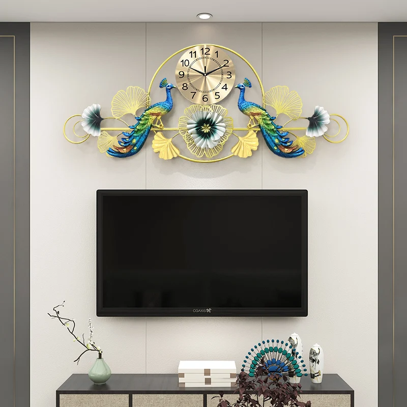 Hanging Bedroom Wall Clock Big Size Quartz Gold Peacock Large 3d Wall Clock Digital Timepiece Reloj Pared Modern Home Decoration