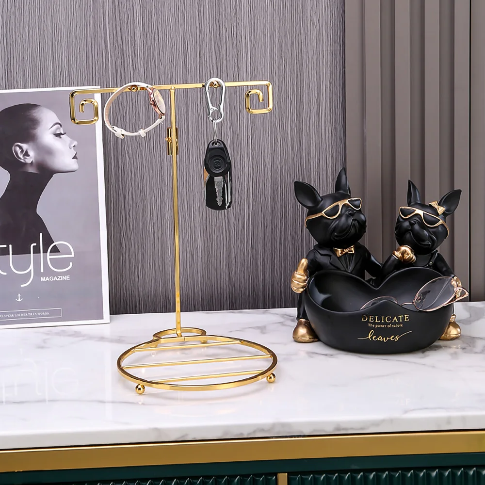 French Bulldog Home Living Room Decoration Dog Statue Desk Decoration Decorative Metal Holder Shelf Animal Figurines Table Decor