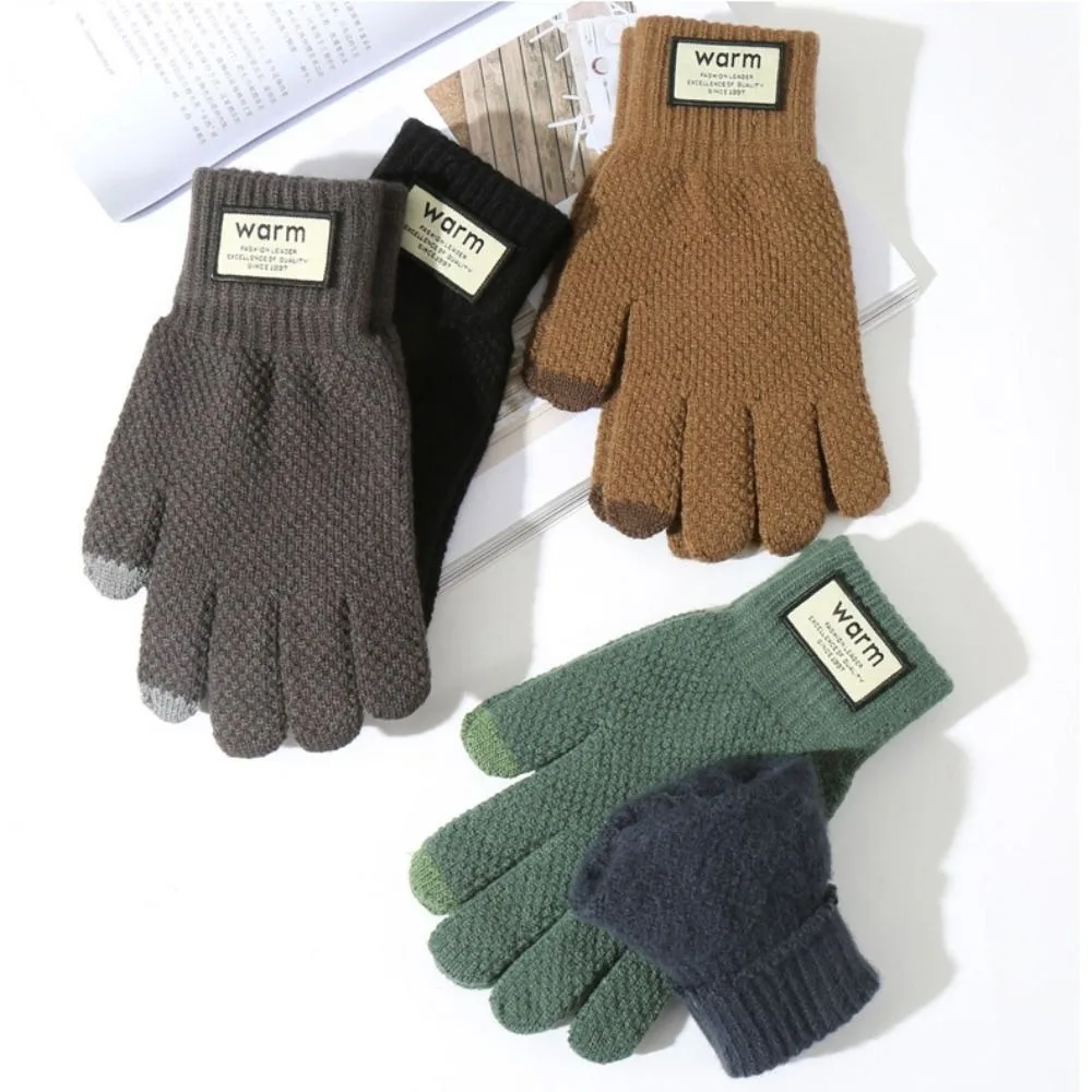 Koreanische Warme Winter Gestrickte Handschuhe Einfarbig Winddicht Touchscreen Handschuhe Verdickt Plüsch Radfahren Handschuhe Männer