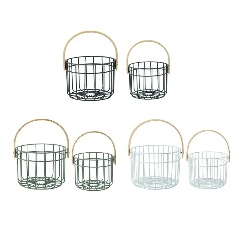 

Modern Metal Wire Egg Holder Rustproof Round Handle Wire Storage Basket Large Capacity Sturdy Fruit Organizer Pantry