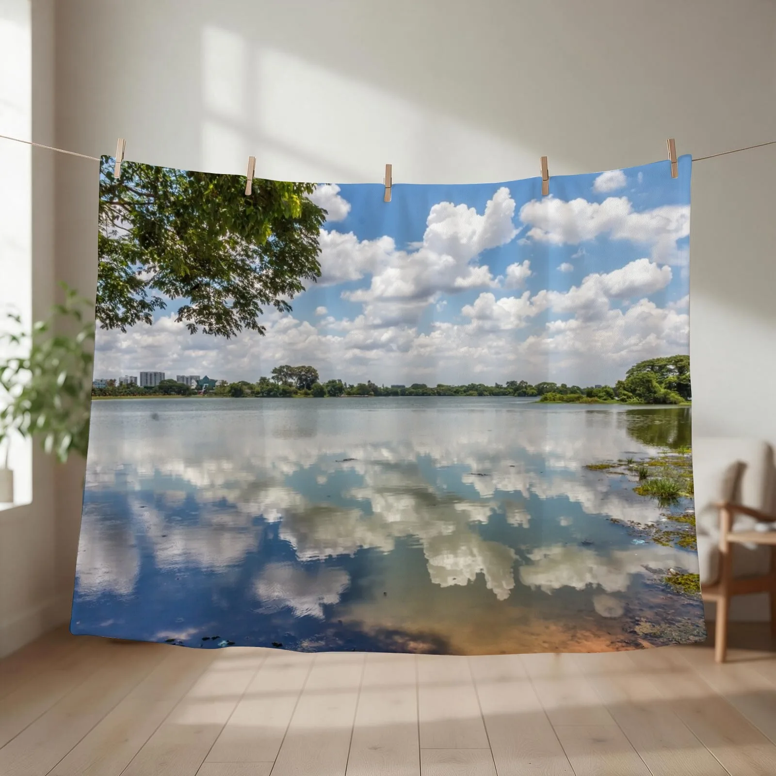 Cloud reflections in Inya Lake, Yangon, Myanmar Throw Blanket couch cozy soft plush fuzzy picnic outdoor blanket