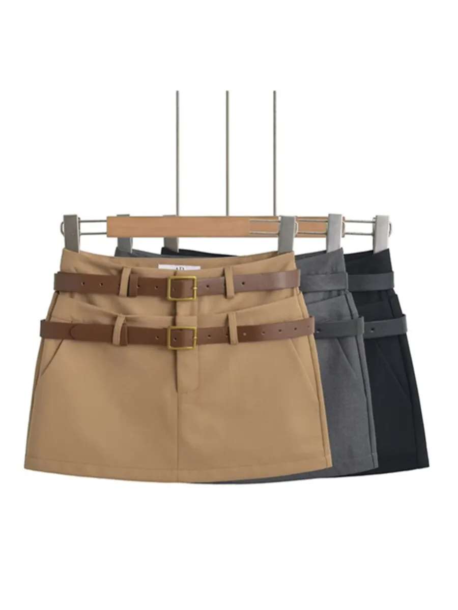 Jupe trapèze amincissante taille haute avec Double ceintures, jupe de rue pour femmes, Design de couleur Pure, printemps 2024