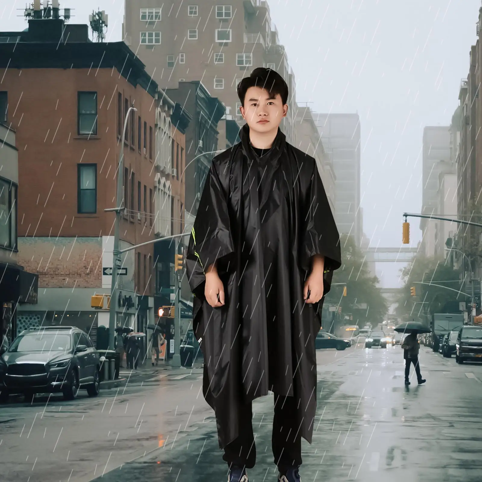 

Дождевик-пончо со светоотражающими полосками, дождевик для взрослых с капюшоном, регулируемый плащ с капюшоном для мужчин, женщин, подростков, молодежи