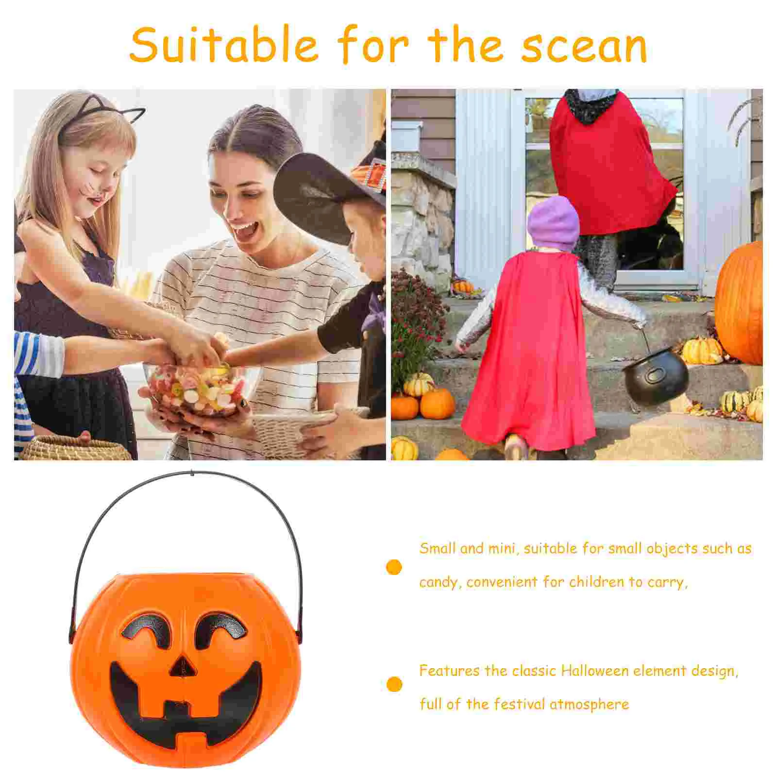 2 Pcs Pumpkin Pail Halloween Bucket Basket Candy Holder Mini Pumpkins Lantern Portable