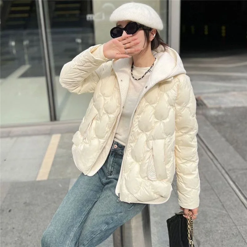 Women's Thick Down Jacket, Loose Warm Outerwear, Fake Two Pieces, Short Snow Coat, Female Fashion, Winter