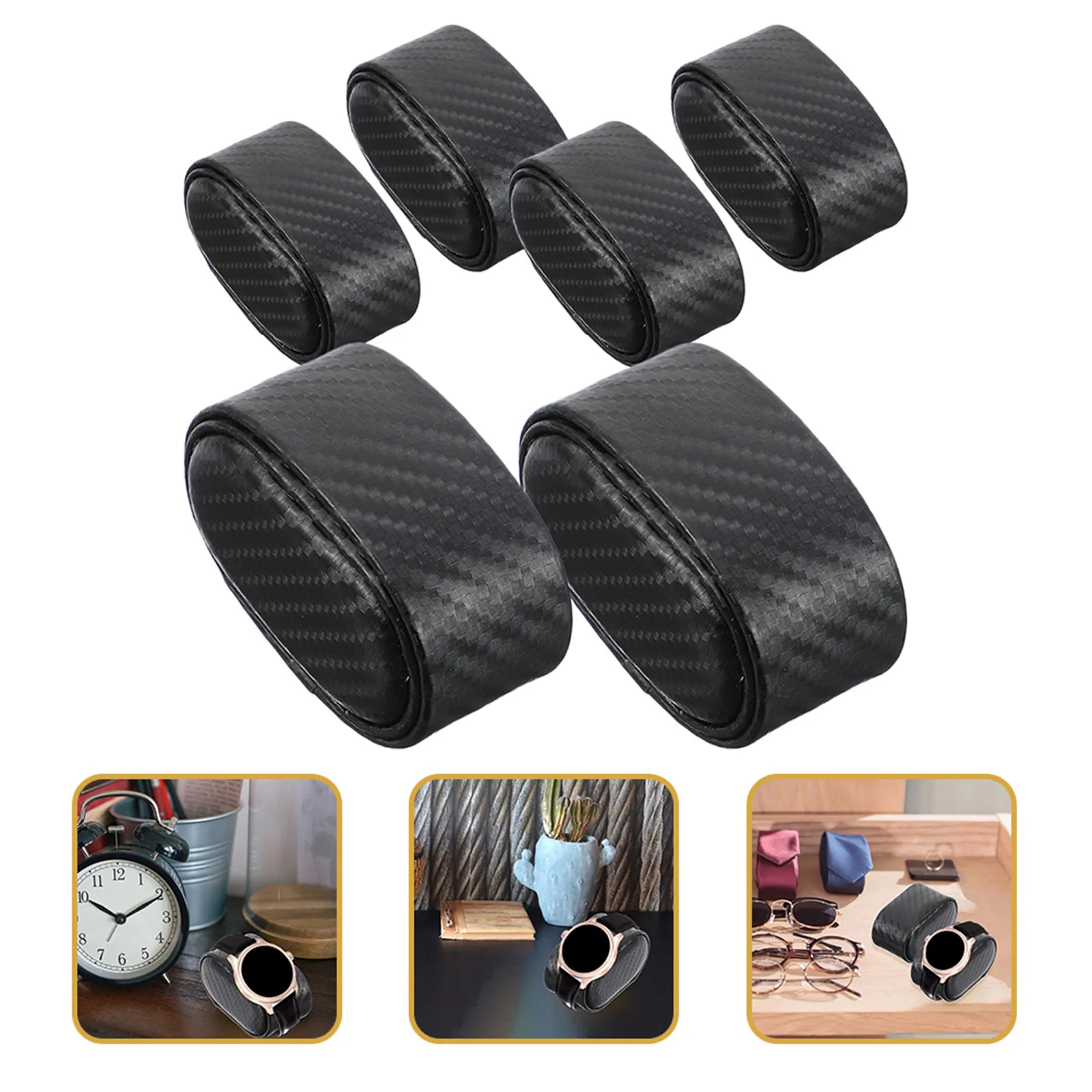 

6Pcs Premium Watch Pillows Carbon Fiber Jewelry Display Cushions Rebound Sponge for Watch Bracelet Anklet Chain Storage