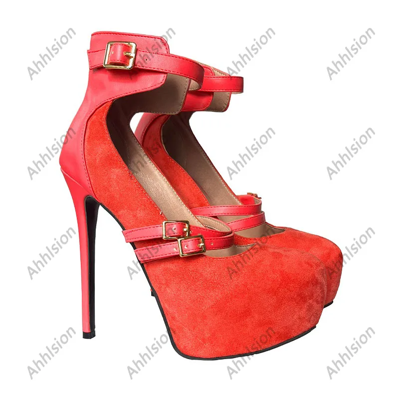 Ahhlsion اليدوية جديد وصول المرأة الصيف مضخات مثير الخنجر الكعوب جولة تو جميلة الفوشيه أحذية الحفلات السيدات الولايات المتحدة حجم 5-20 #2