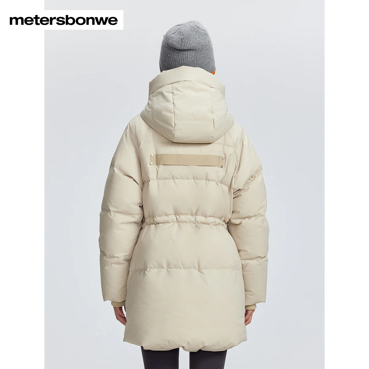 Metersbonwe-Women's Adjustable Waist Drawstring Down Jacket Puffer 85% Duck Down Hooded Design Warm  High Quality Winter