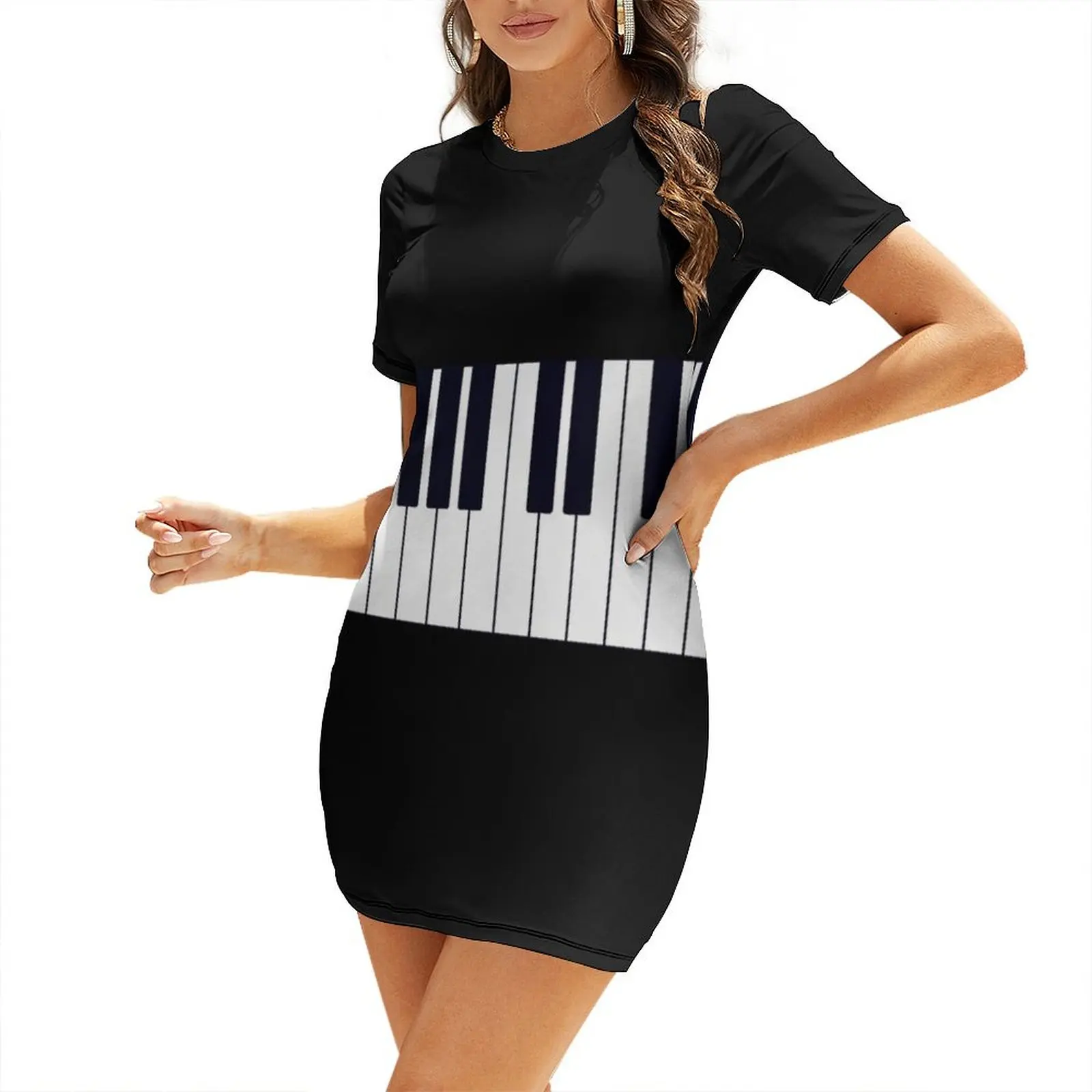 

Piano Keys Short Sleeved Dress woman dress Cocktail of dresses Dress