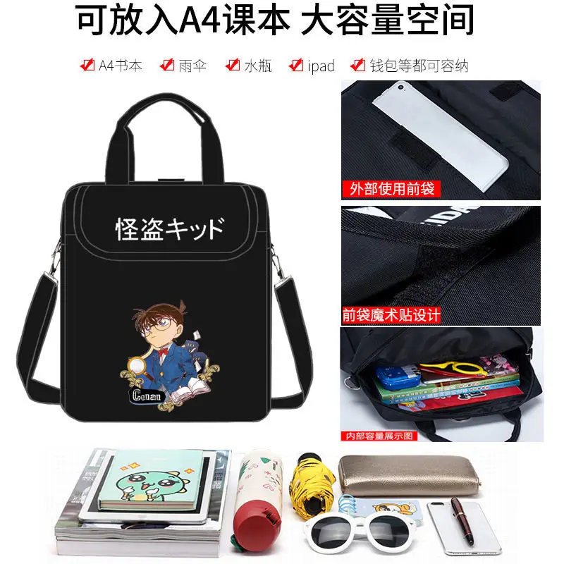 Neue Detektiv Conan Schult asche Reiß verschluss Nylon Handtasche Kaito Kidd Haibara Ai Kind Einzel rucksack Student Tutorial Tasche Weihnachts geschenk