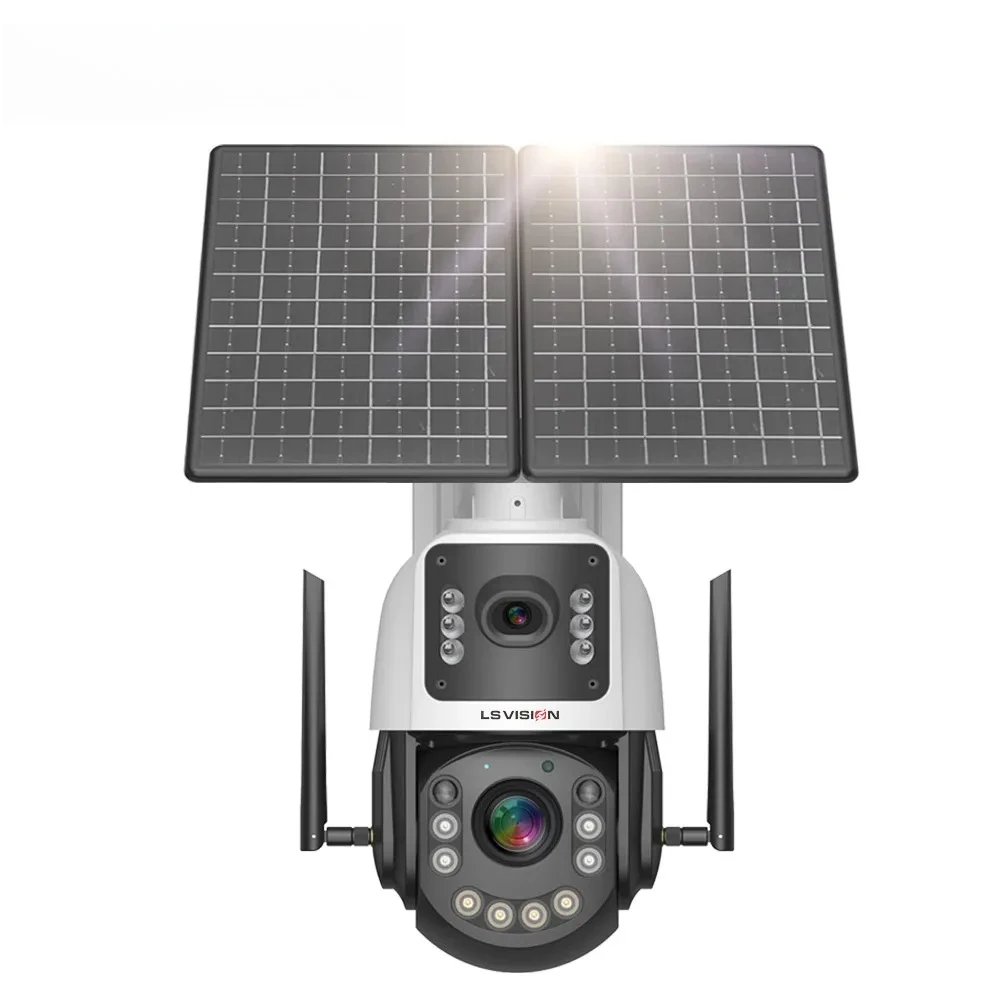 LS VISION 20W 야외 태양광 CCTV 카메라 4MP 듀얼 렌즈 50배 줌 방수 배터리 PTZ 24/7 감시 20W 네트워크 카메라