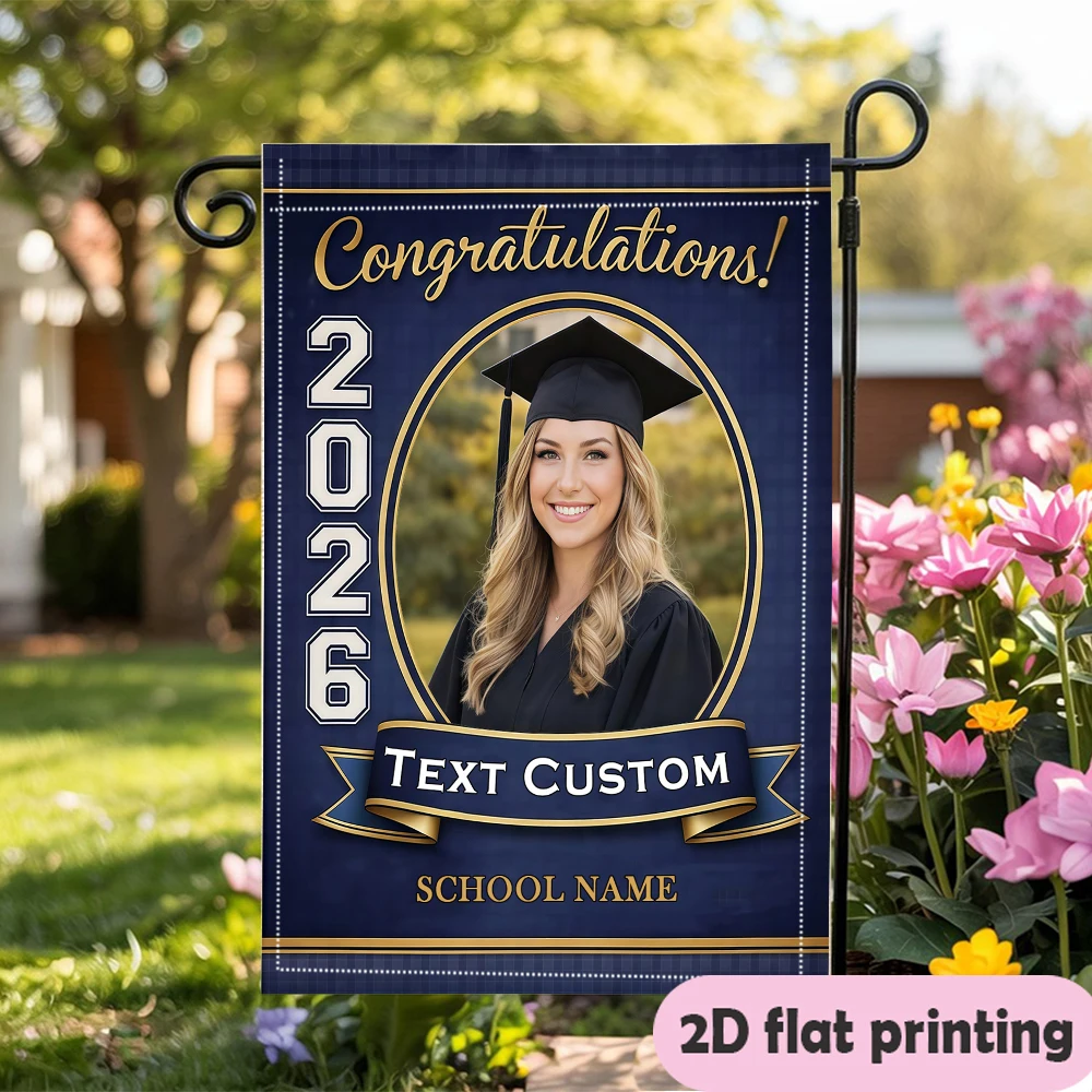 Garden flag custom Name Photo And School Name Navy Blue Suitable for graduate activity decoration