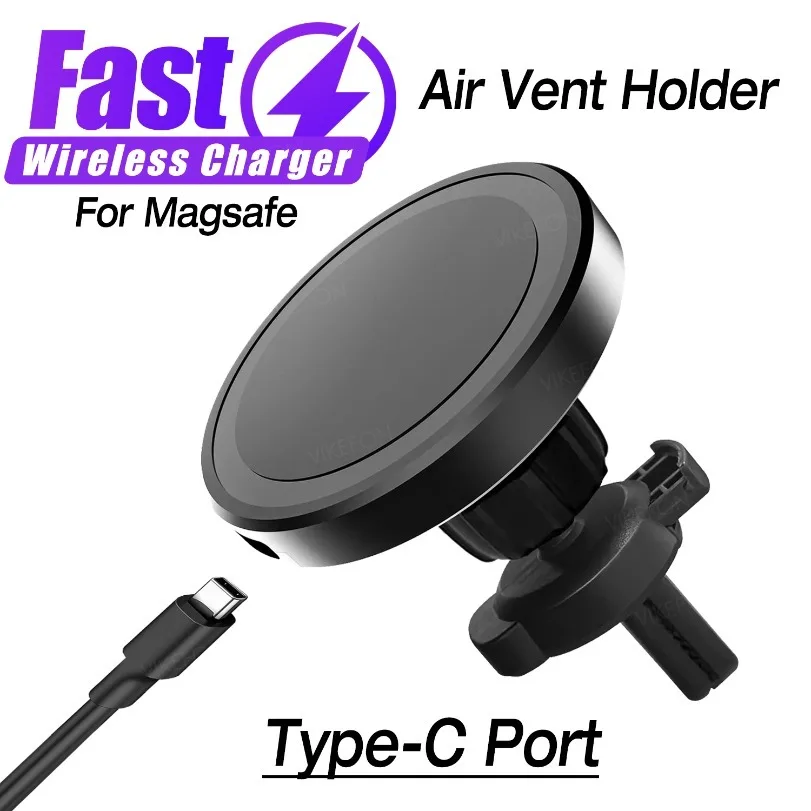 

Магнитное беспроводное зарядное устройство для телефона, держатель вентиляционного отверстия для Magsafe iPhone 16, 15, 14, 13, 12 Pro Max, кронштейн для быстрой зарядки мобильного телефона, подставка