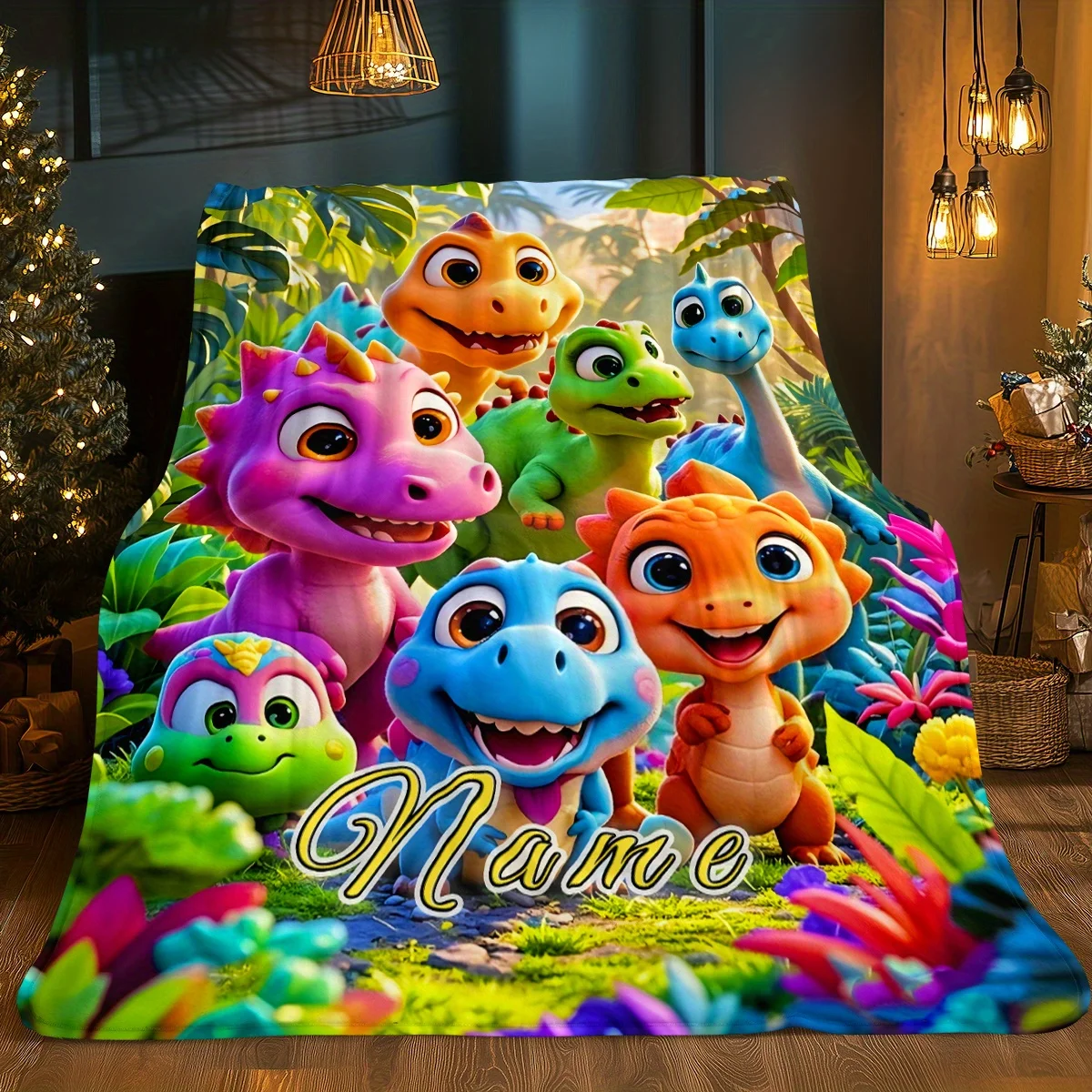 1 piece customized dinosaur flannel blanket - soft and lightweight blanket with vibrant 3D digital printing