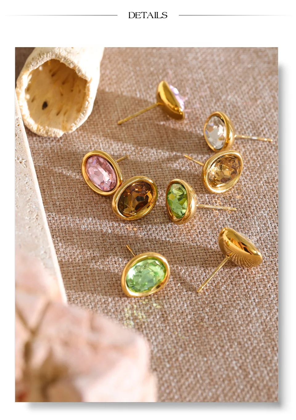 Yhpup Edelstahl Kristall Runde Ohrstecker 18K Goldfarbe PVD-beschichtet Mehrfarbig Gegossener Glänzender Schmuck – Detail 7