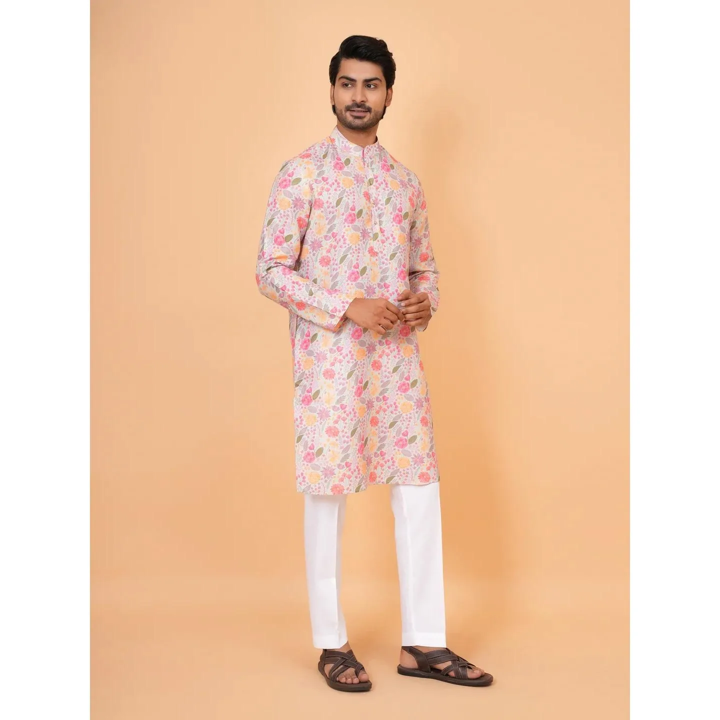 كورتا فاردها مطبوعة رقمية عادية الماندرين طويلة مناسبة لجميع المناسبات مثل ملابس الزفاف الإسلامية للرجال