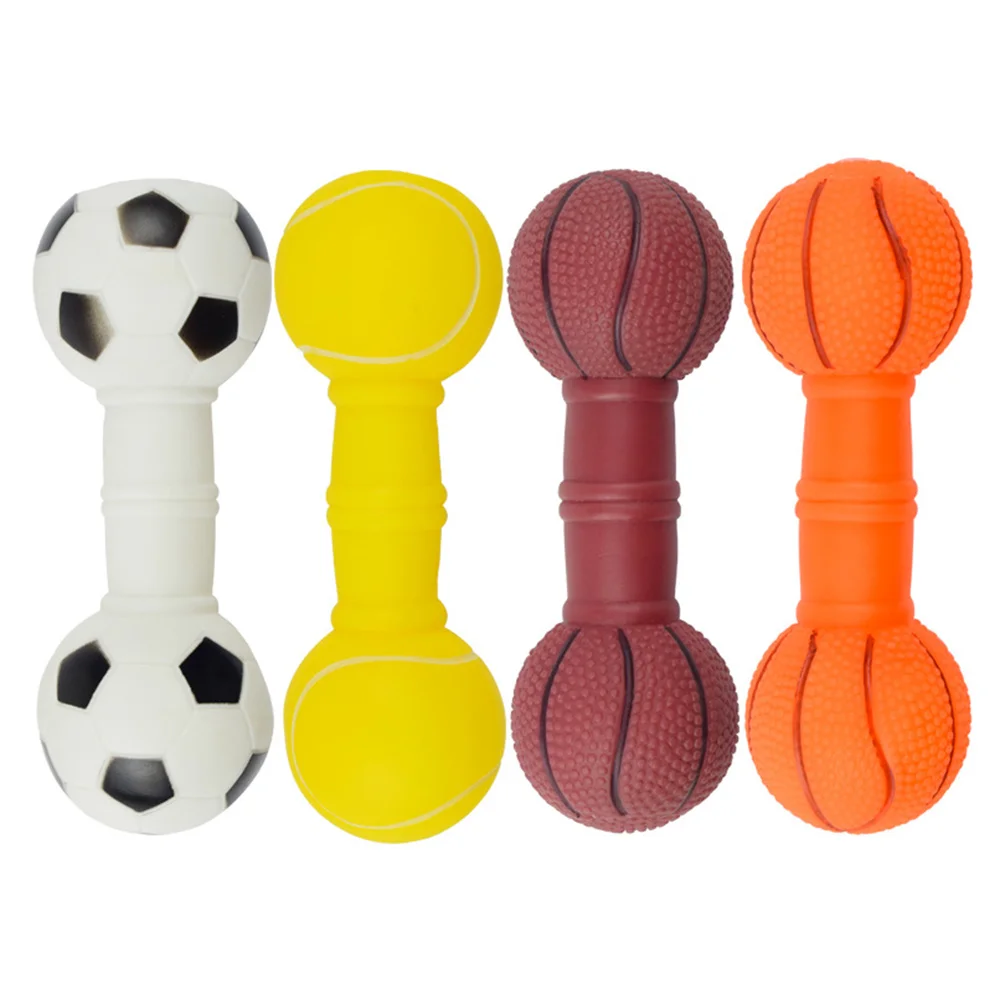 

4pcs Vinyl Barbell Design Dog Toys Bite Resistant Puppy Teething Molar Supplies Interactive Dumbbells Vibrant Color Quality