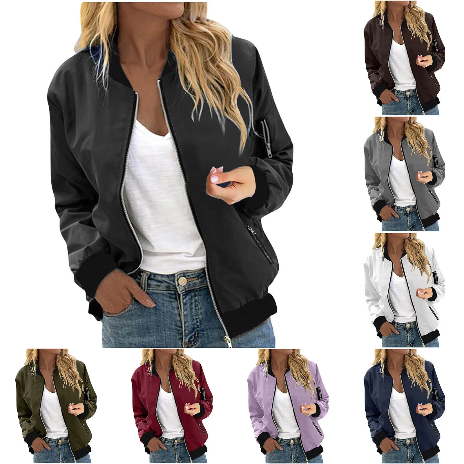 Women Bomber Jacket Casual Zip Up Flight Jacket Lightweight Oversized Baseball Coat Autumn Streetwear Outerwear