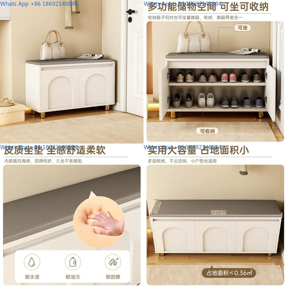 Luxury Cream Style Shoe Bench for Home Entry with Storage Seating