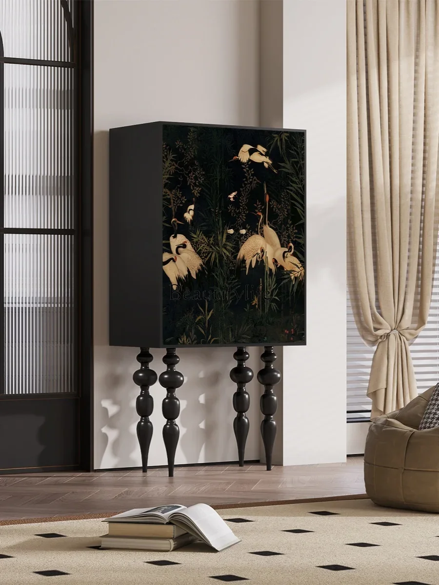 

New Chinese Style Wall Cabinet Storage Solid Wood Storage Integrated Installation-Free High-Leg Chest of Drawers