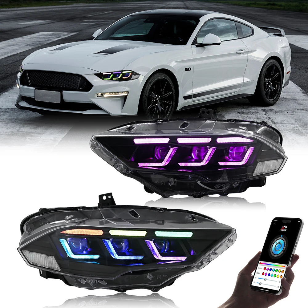 

KuerLED RGB Headlights For Ford Mustang 2018-2022 Pair of LED Front Lamps Assembly Projector Car Accessories