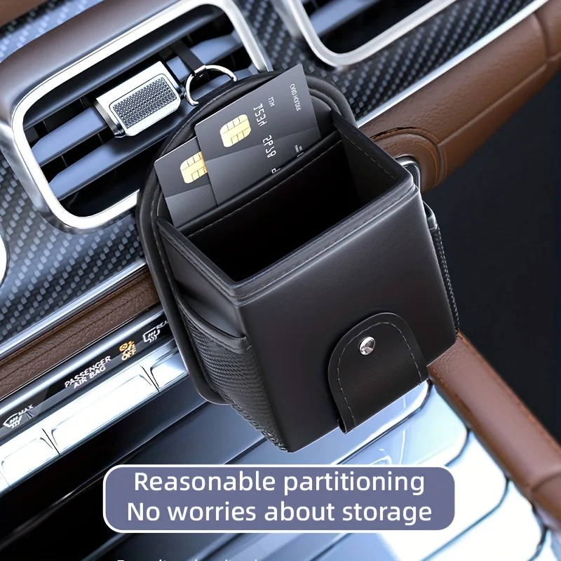 

1pc PU Leather Car Air Vent Phone Holder & Storage Bag - Car Interior Organizer with Fashion Glasses Holder,