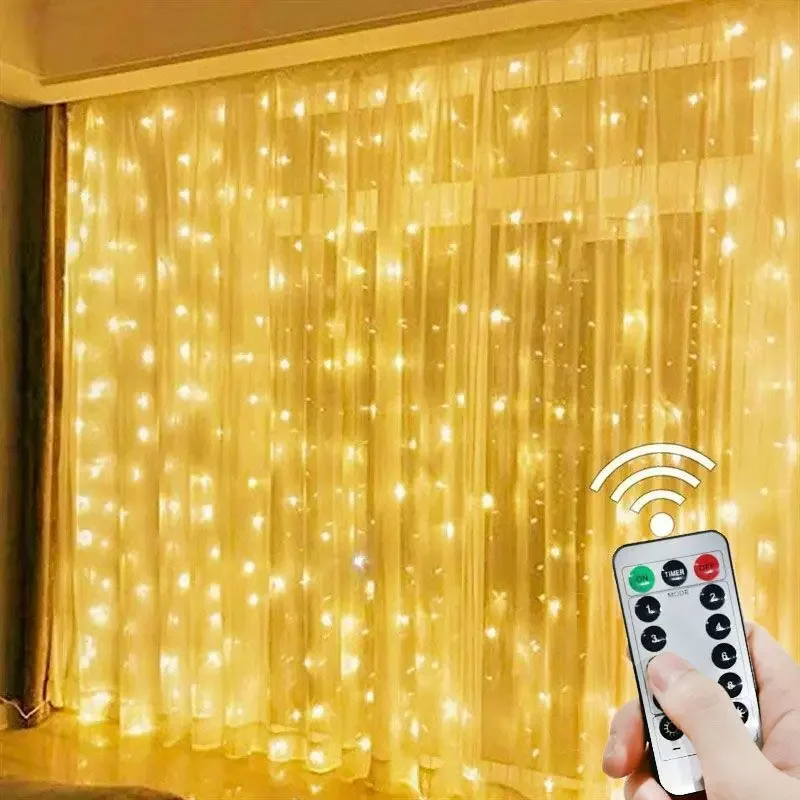 3/6M  Curtain Garland Fairy String Lights Christmas Holiday Party Wedding Decoration USB Remote 8 Modes Waterfall Lighting