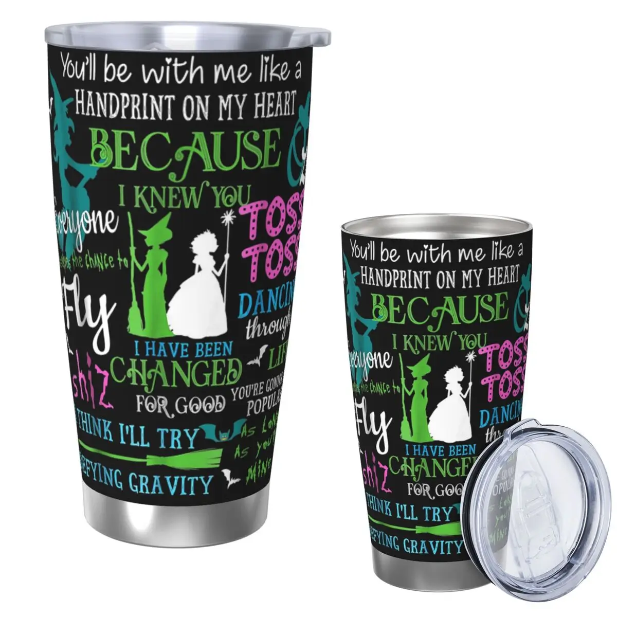 Halloween Wicked Musical Stainless Steel Tumbler Vacuum Insulated Mug Thermal Cold Bottle Straw With Lid 20oz