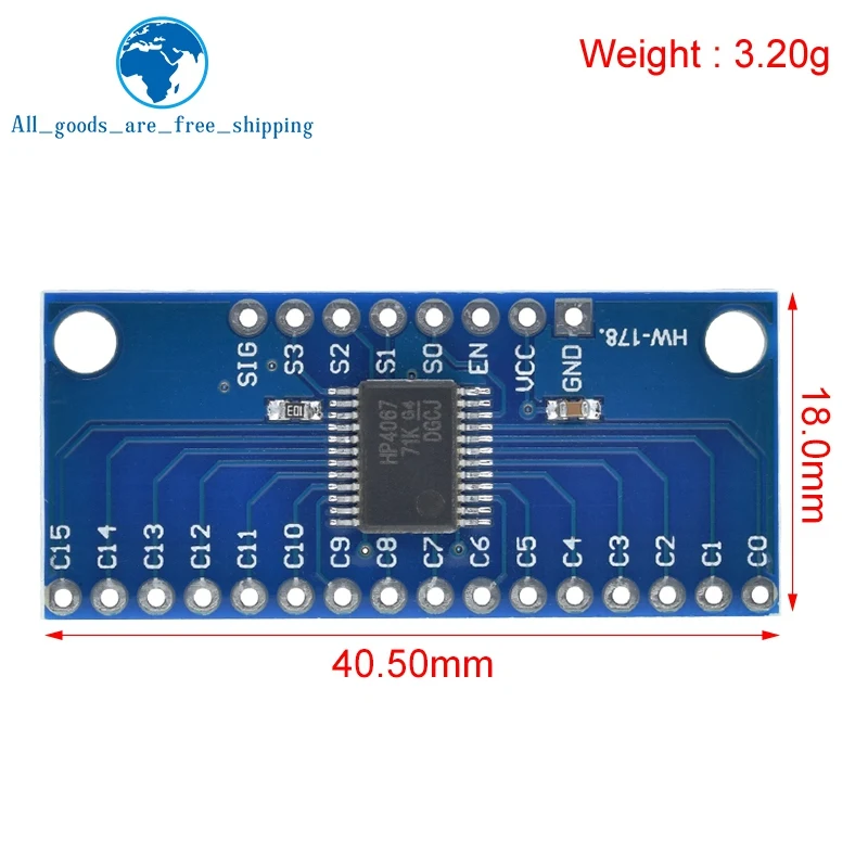 TZT CD74HC4067 16-Channel Analog Digital Multiplexer Breakout Board Module For Arduino