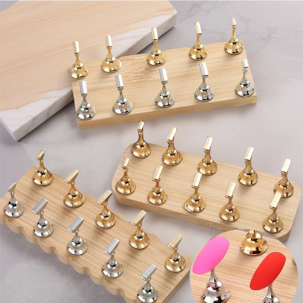 

10Pcs Chess Borad Magnetic Nail Holder False Nail Tips Practice Display Stand Gold Silver UV Gel Polish Showing Shelf Nail Tools
