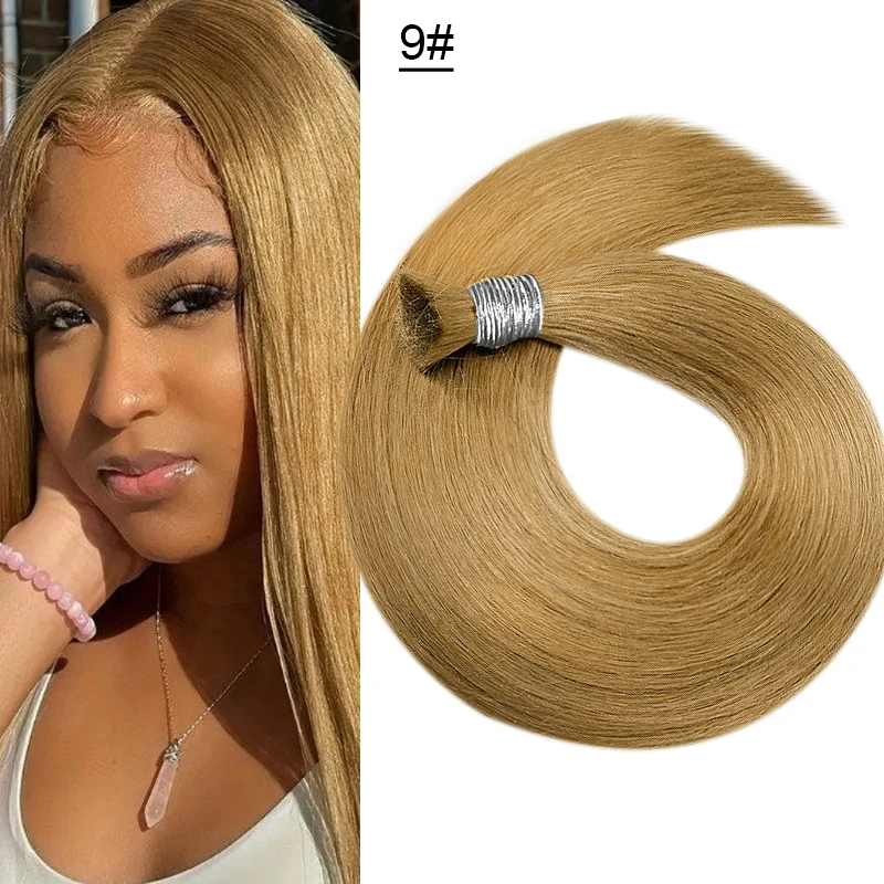 100% Real Human Hair Bulk Hair Machine Made Virgin Remy Straight Hair Bulk 18-30inch 100g Natural Blonde Hair Extension No Weft