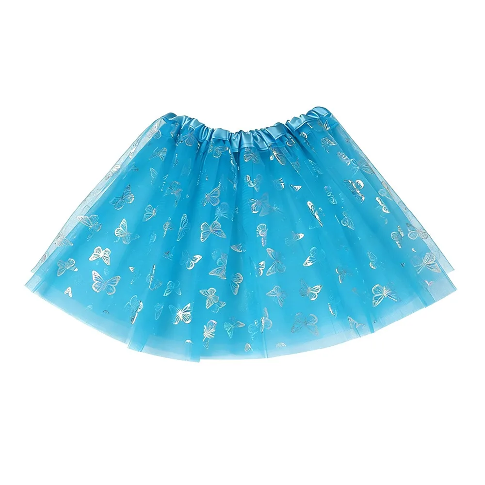 

Butterfly Print Tulle Skirt Polyester Fiber Three-Layered Dance Costume Bright Sequins Elastic Waist Pettiskirt Princess Style