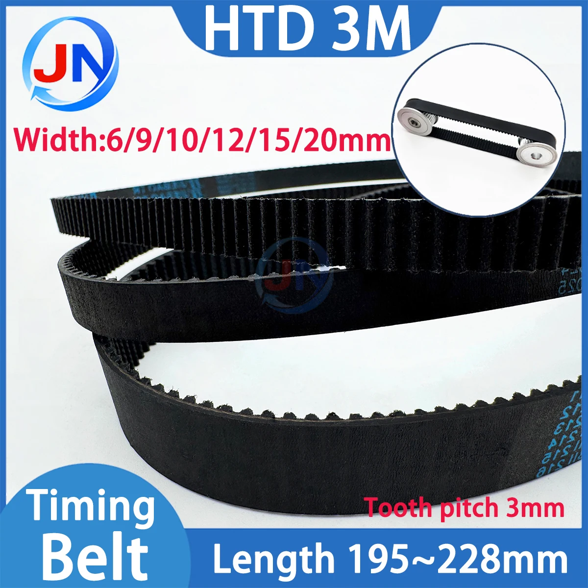Correa de distribución HTD 3M 195 198 201 204 207 210 213 216 219 222 225 228mm HTD3M barredora lavadora ancho de correa 6 9 10 15 20mm