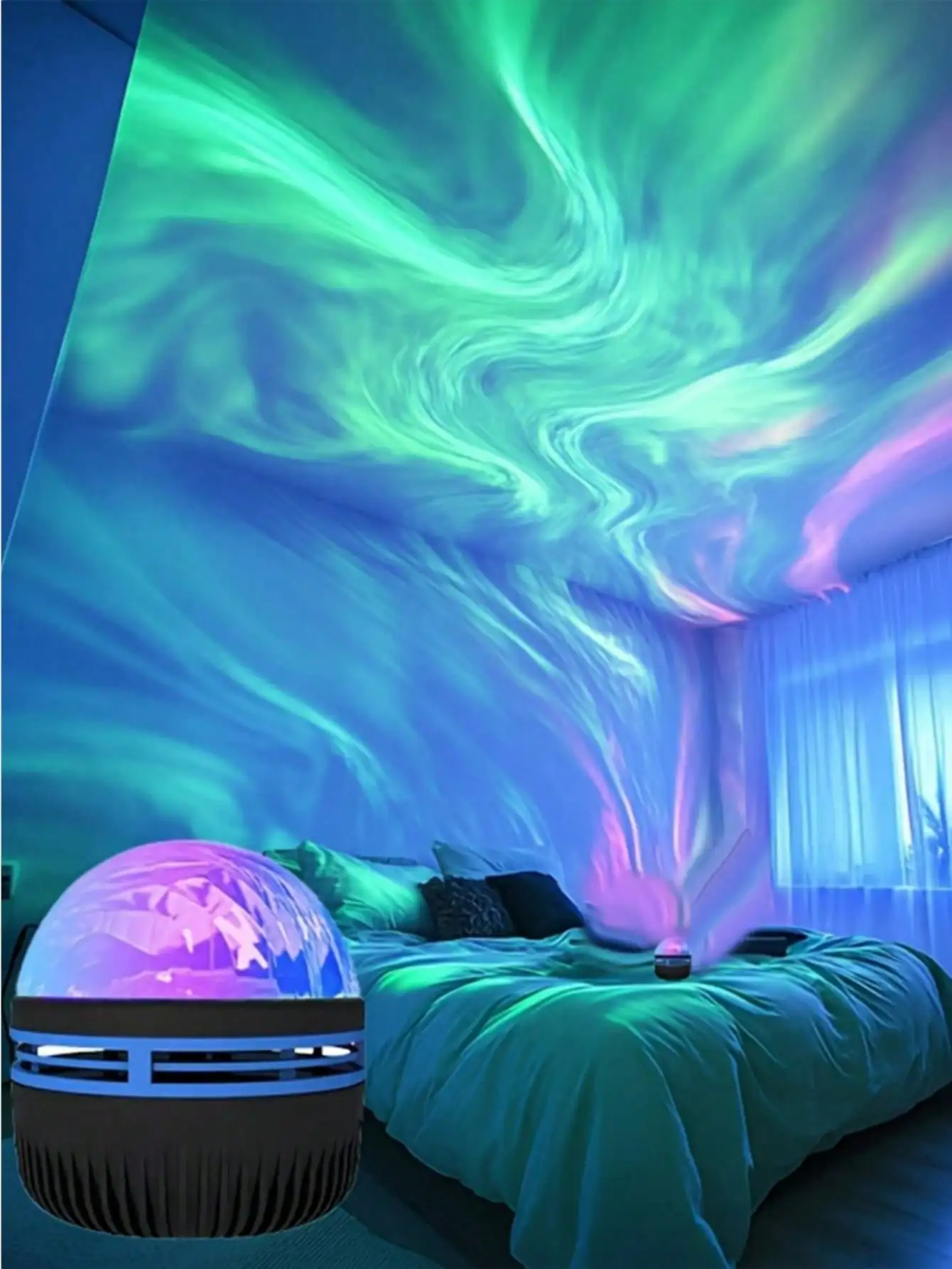 1pc 7-Color Aurora LED Projector (Remote+USB) – Milky Way Night Light for Bedroom & Music Room