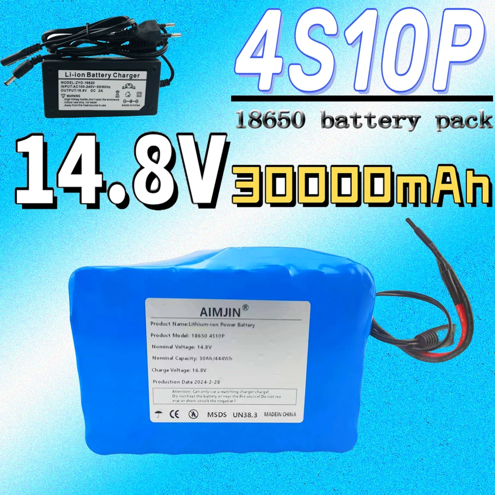 

4S10P 14.8V 30000mAh 444Wh Lithium Battery Pack with 50A BMS for Inverter Smart Robot High-power Equipment Etc