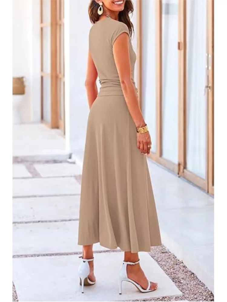2-piece Sets Women Elegant Skirt Suit Casual Short Sleeve Top And Long Skirts Two Piece Set Lady Summer Fashion Knitted Outfit
