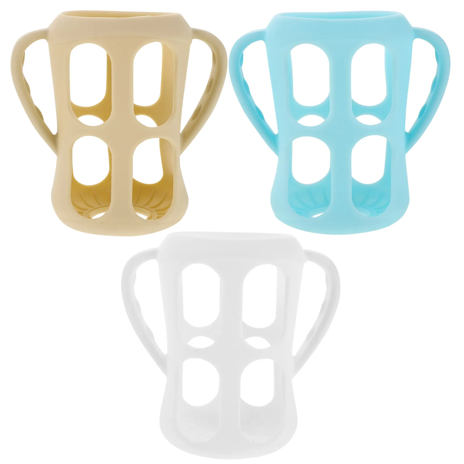 

Набор из 3 силиконовых чехлов-рукавов для детских бутылочек с ручками, универсальные противоскользящие защитные накладки, термоизоляция, защита от поломок, для кормления малышей