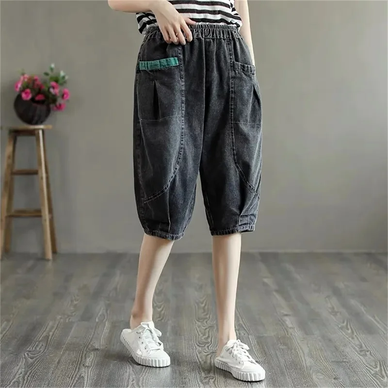 2025 New Summer Thin Five-Point Jeans Women's Loose All-Match Meat-Covering Casual Pants Women Knee Length Jeans Female