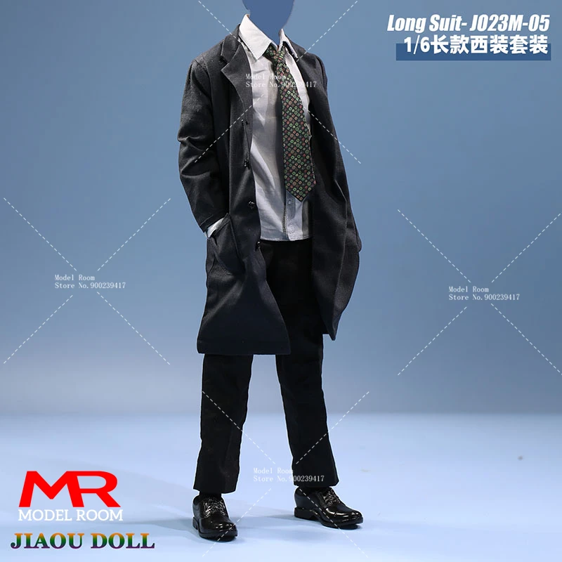 JO23M-06 1/6 Scale Male Long Suit Trench Coat Shirt Pants Tie Set Clothes Model Fit 12-inch Soldier Action Figure Body Dolls