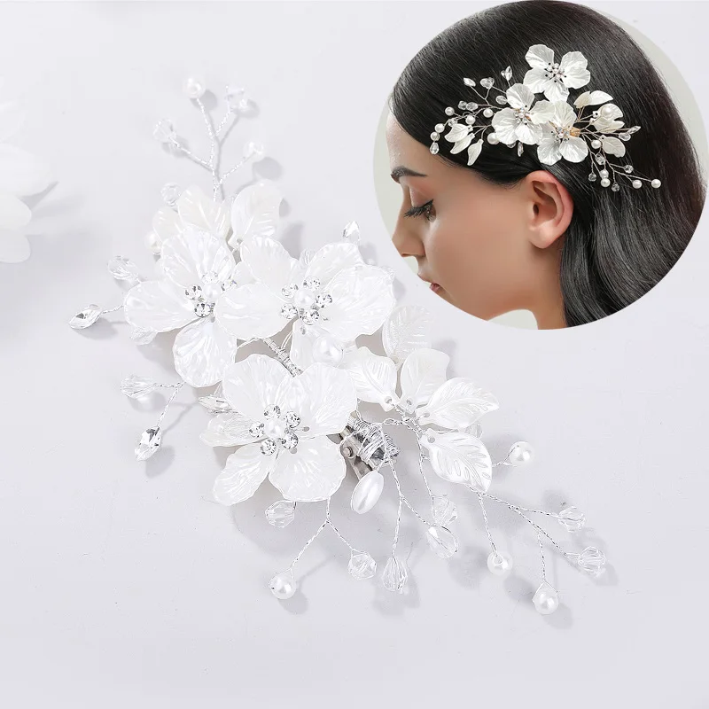 Stunning white Floral Headpiece Bridal Hair Comb Piece Pearls Women Prom Hair Jewelry Wedding Accessories