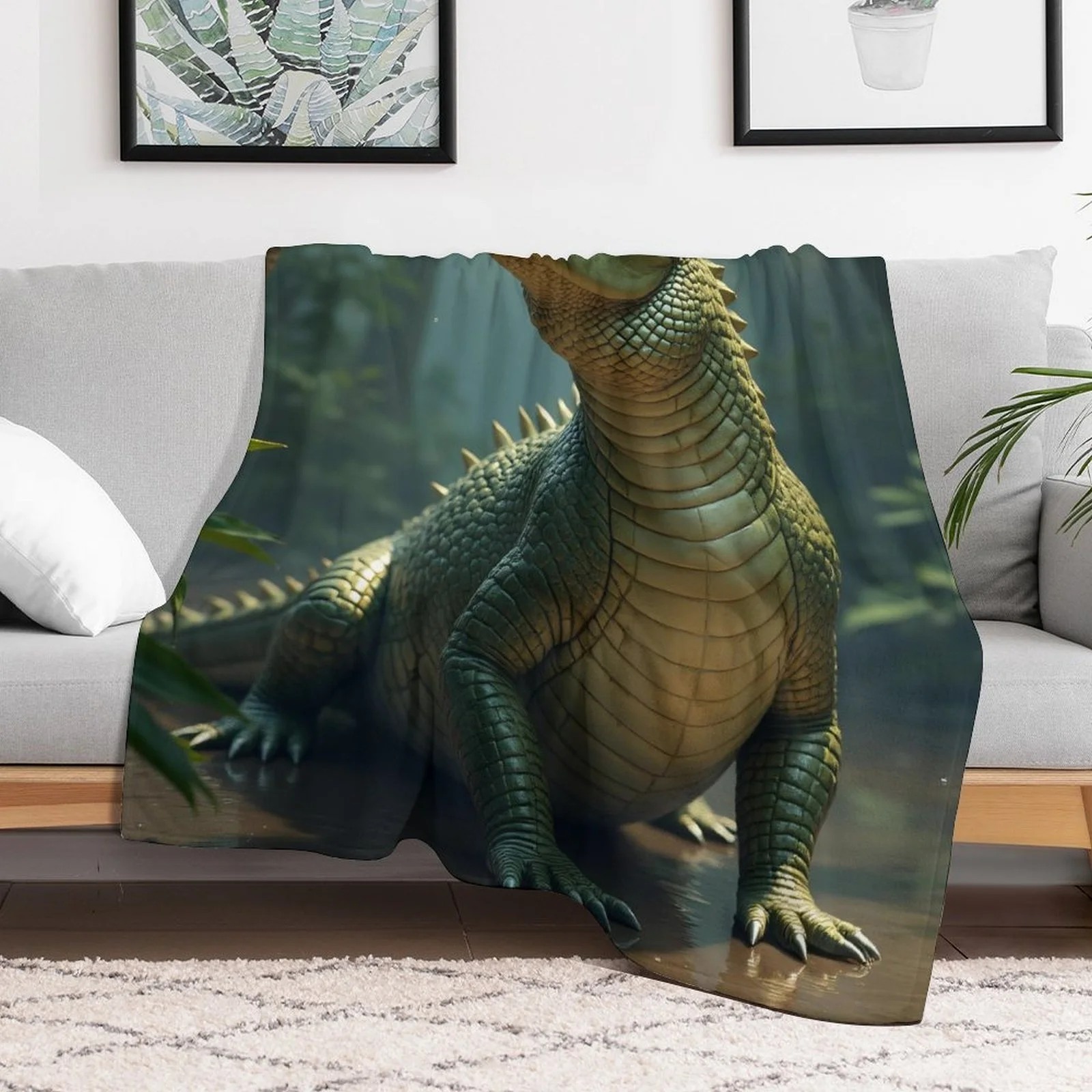 Realistic Cartoon Crocodile Throw Blanket - Soft Flannel All Seasons Comfortable Jungle Design for Sofa Bed Home Decor