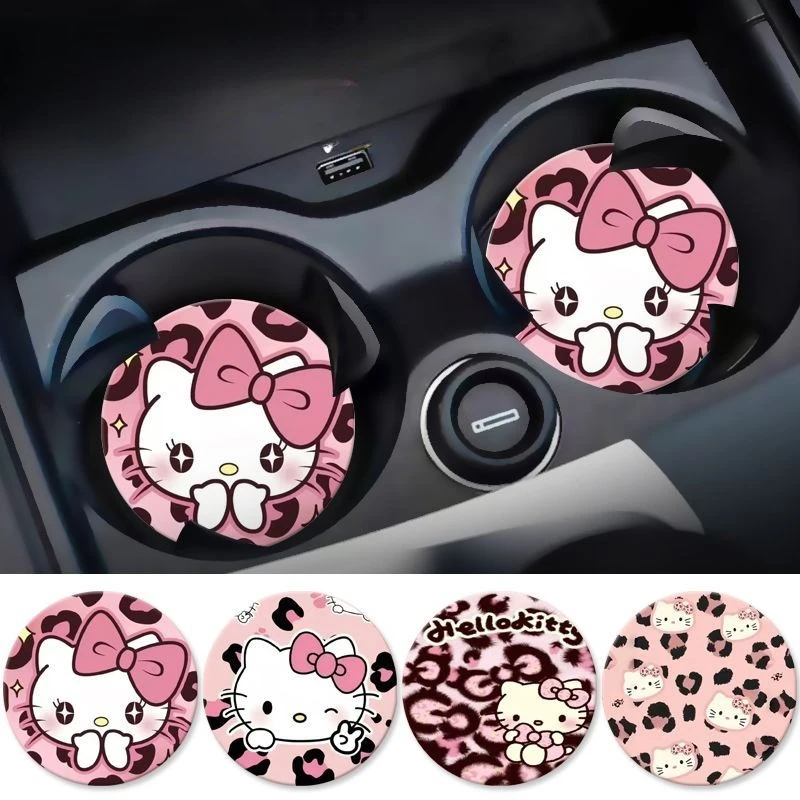 

2 шт., подставки для автомобильных чашек Hello Kitty, Нескользящие, легко чистящиеся, аксессуары для салона автомобиля, изолированные Kawaii, креативные автомобильные подставки для воды