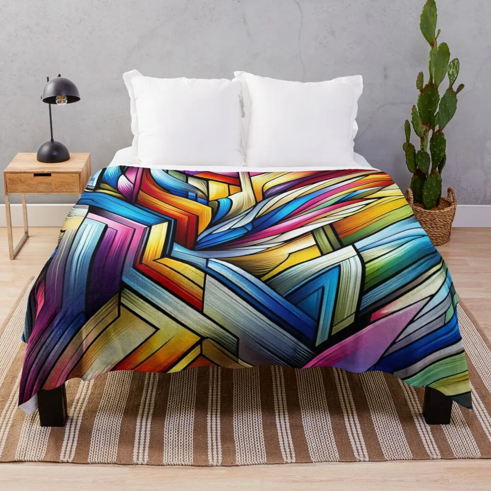 Spectrum Vortex Dynamic Interplay of Vivid Geometric Forms Throw Blanket Tourist Camping Luxury Thicken Blankets