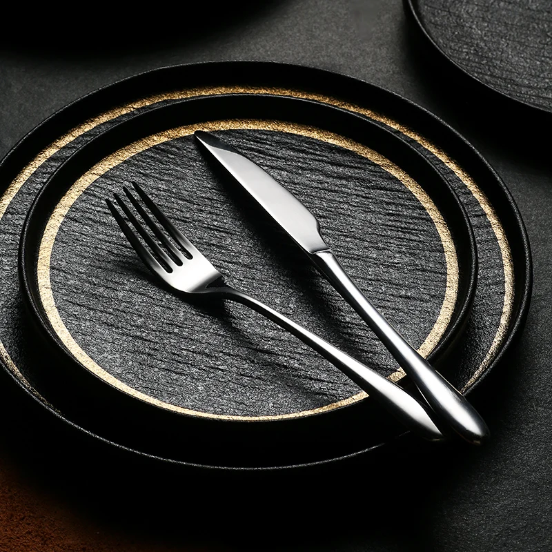 

Black quicksand steak dinner plate Ceramic dish hotel serving dish household dishes Frosted western tableware kitchen plate