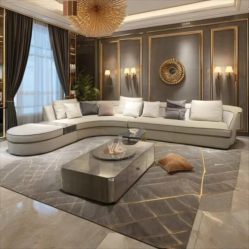 Living room furniture set Italian high-end L-shaped sofa modern designer fashion villa luxury leather sofa set